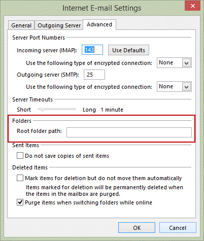 Problem with Sent Items in Outlook 2013 & 2016 IMAP