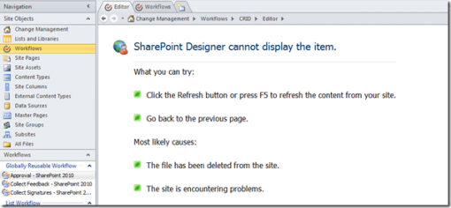 SharePoint Designer 2010 cannot display the item