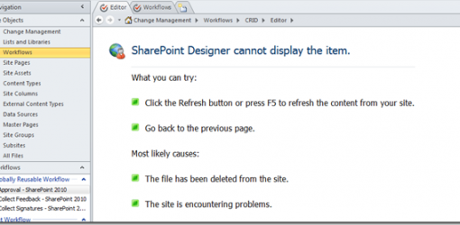 SharePoint Designer 2010 cannot display the item